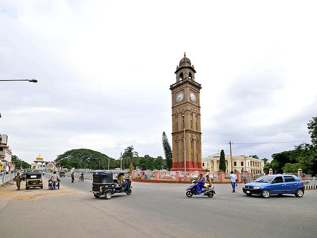 View of Clock Tower, with Town Hall in the background (Pavan Kumar KJ/HT Photo)