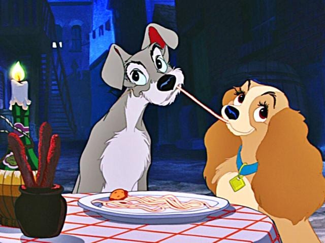 A still from Disney's Lady and the Tramp where these two adorable dogs had the most romantic date ever. (Disney Studios)