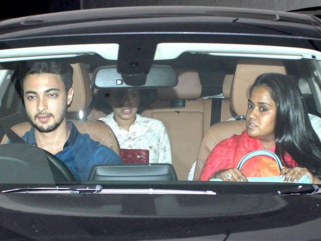 Salman Khan's lil' sister Arpita Khan with husband Aayush Sharma attended the screening. (HT photo/ Shakti Yadav)