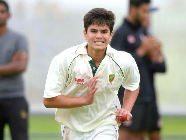 Arjun bowling in the nets to England cricketers. (Reuters Photo)