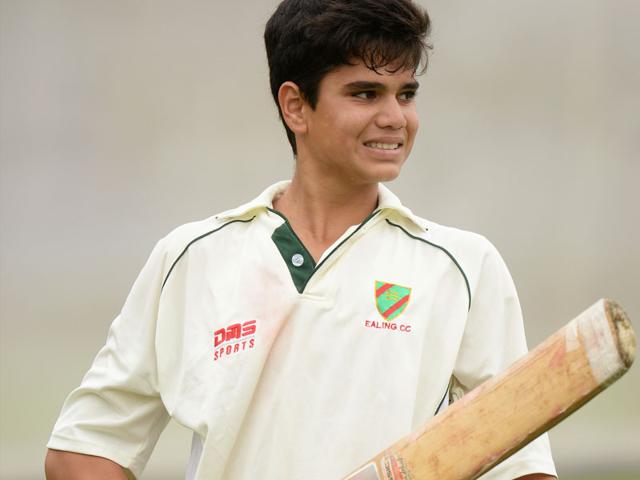 Arjun during batting practice. (Reuters Photo)