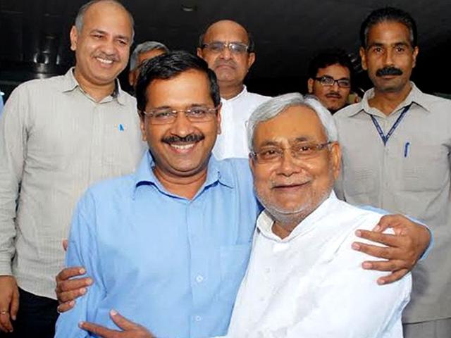 Bihar CM Nitish Kumar with his Delhi counterpart Arvind Kejriwal. (Delhi government handout photo) Bihar CM Nitish Kumar with his Delhi counterpart Arvind Kejriwal. (Delhi government handout photo)