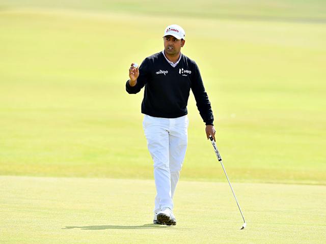 Anirban Lahiri reacts after making his birdie putt on the 1st green during his second round 70, on day two of the 2015 British Open Golf Championship on The Old Course at St Andrews in Scotland, on July 17, 2015. (AFP Photo) Anirban Lahiri reacts after making his birdie putt on the 1st green during his second round 70, on day two of the 2015 British Open Golf Championship on The Old Course at St Andrews in Scotland, on July 17, 2015. (AFP Photo)