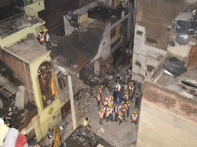 Building collapses in Vishnu Garden in west Delhi. (ANI Photo)