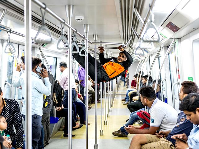Jeeva Kumar performs a stunt inside the Mumbai Metro for the u_mumba Instagram campaign. (Photo: Ali Bharmal) Jeeva Kumar performs a stunt inside the Mumbai Metro for the u_mumba Instagram campaign. (Photo: Ali Bharmal)
