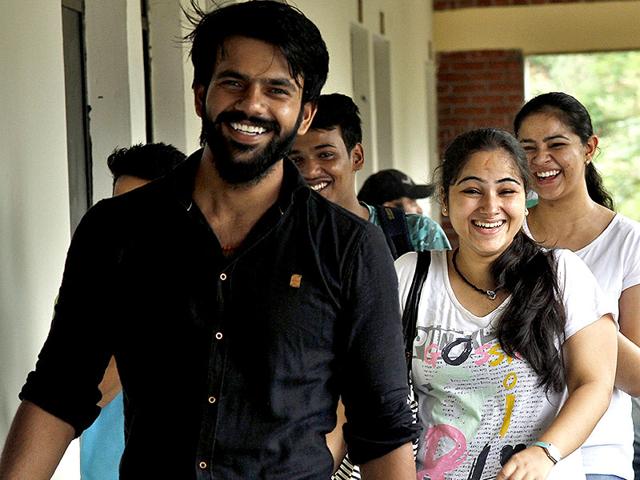 Students enjoying on the first day of college at ARSD College in south campus, New Delhi. (HT Photo/Arun Sharma)