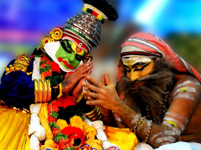 Chemancheri Kunhiraman Nair (left), the Kathakali dancer who is in his 100th year, during a performance. (Photo Courtesy: Sunil Sarang) Chemancheri Kunhiraman Nair (left), the Kathakali dancer who is in his 100th year, during a performance. (Photo Courtesy: Sunil Sarang)
