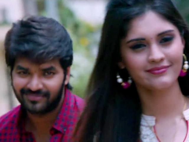 Jai and Surabhi in a still from the new film, Pugazh.