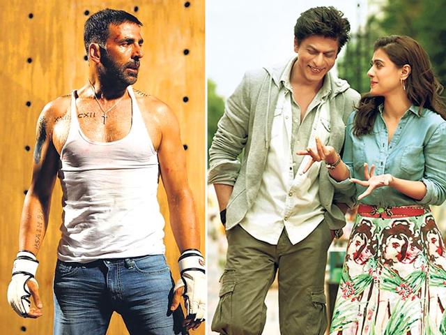 Akshay Kumar in Brothers (L), Shah Rukh Khan and Kajol in Dilwale. Akshay Kumar in Brothers (L), Shah Rukh Khan and Kajol in Dilwale.