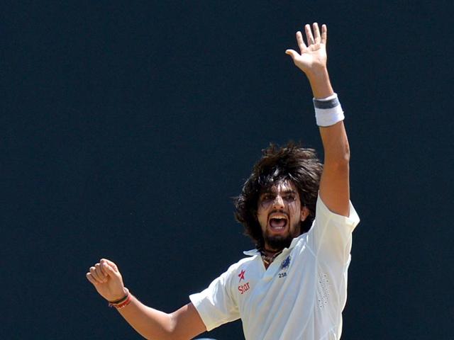 India's Ishant Sharma celebrates the dismissal of Kaushal Silva on the second day. (AFP Photo) India's Ishant Sharma celebrates the dismissal of Kaushal Silva on the second day. (AFP Photo)
