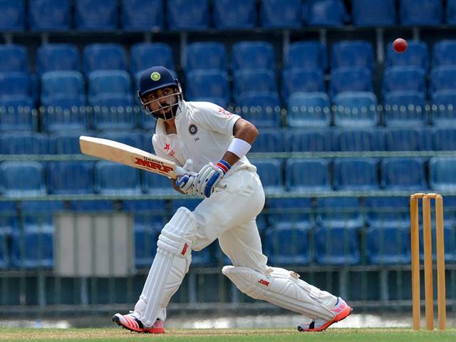 Virat Kohli plays a shot on the second day of the warm-up game, ahead of the first Test against Sri Lanka. (AFP Photo)