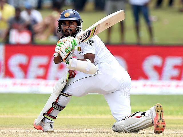 Sri Lanka's Dinesh Chandimal plays a shot during the first innings. (AFP Photo)