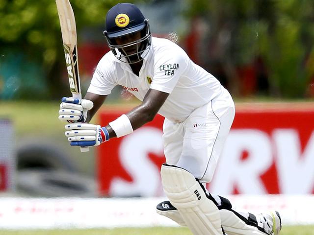 Mathews plays a shot during the first innings. (Reuters Photo)