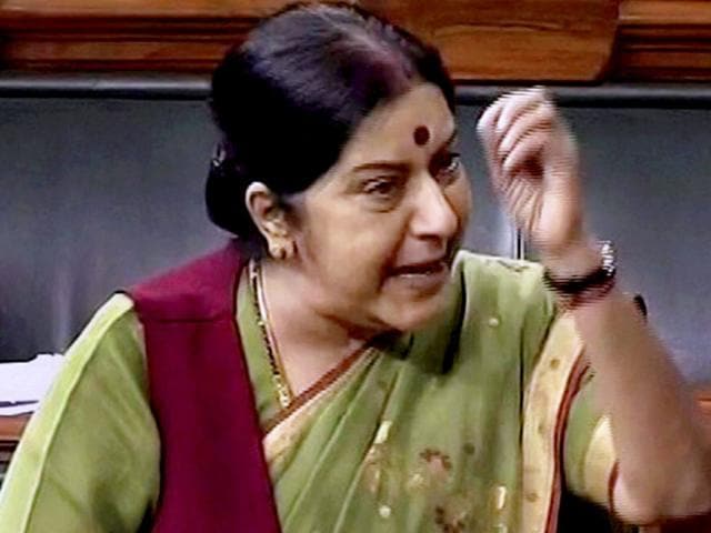 Minister of External Affairs, Sushma Swaraj speaks in the Lok Sabha in New Delhi. Swaraj said there was no wrongdoing on her part, and that she was only helping Modi's wife who is a cancer patient on humanitarian grounds. (PTI Photo) Minister of External Affairs, Sushma Swaraj speaks in the Lok Sabha in New Delhi. Swaraj said there was no wrongdoing on her part, and that she was only helping Modi's wife who is a cancer patient on humanitarian grounds. (PTI Photo)