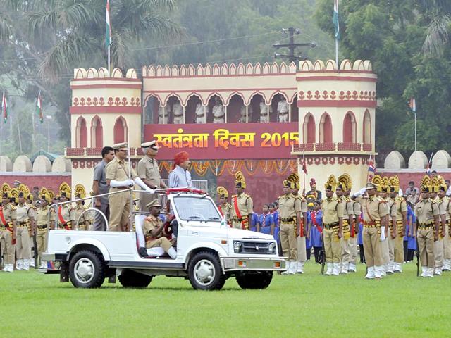 Full dress rehearsal of Independence Day 2015 at Motilal Nehru stadium in Bhopal on Thursday. (HT Photo/Praveen Bajpai)