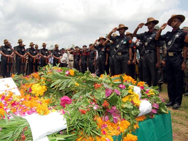 Lance Naik Ramesh Baghel of Mahar regiment was cremated with full state honours at Rajpur in Barwani on Wednesday.
