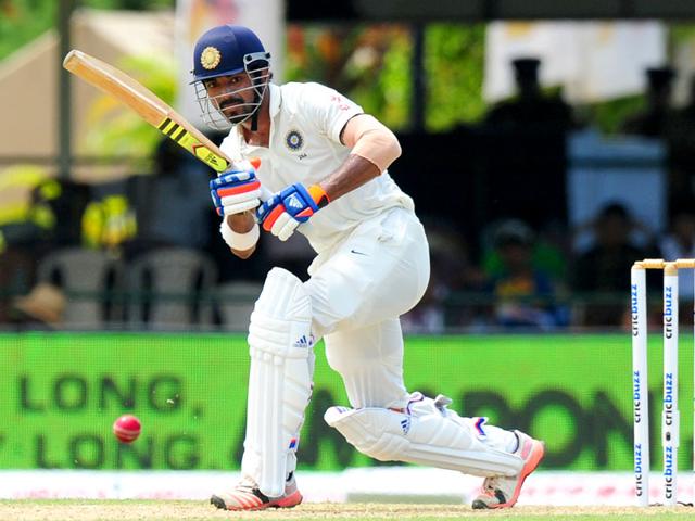 Lokesh Rahul plays a shot during Day 1 of the second Test match between Sri Lanka and India at the P Sara Oval Cricket Stadium in Colombo on August 20, 2015. (AFP Photo)