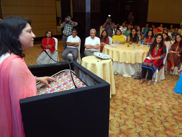 Nargis Dutt Cancer Foundation trustee Priya Dutt launched two chapters of Friends of Indore Cancer Foundation in Indore on Thursday. (Arun Mondhe/HT)