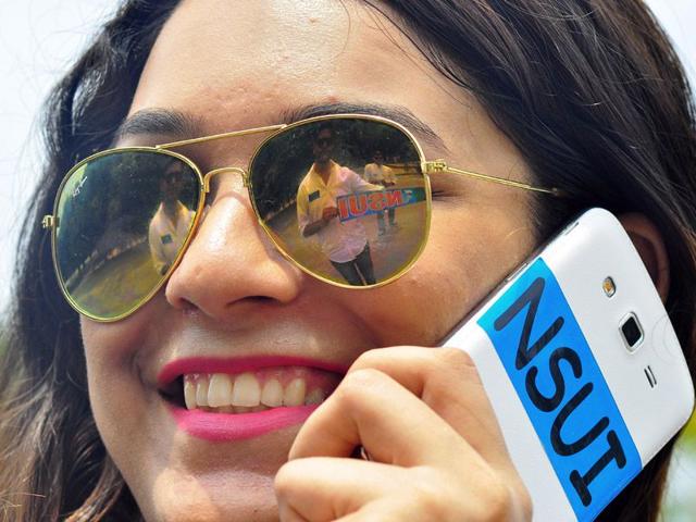Supporters of different studient bodies using every inch of space at their disposal for publicity, even mobile phones have stickers (Karun Sharma/HT) Supporters of different studient bodies using every inch of space at their disposal for publicity, even mobile phones have stickers (Karun Sharma/HT)