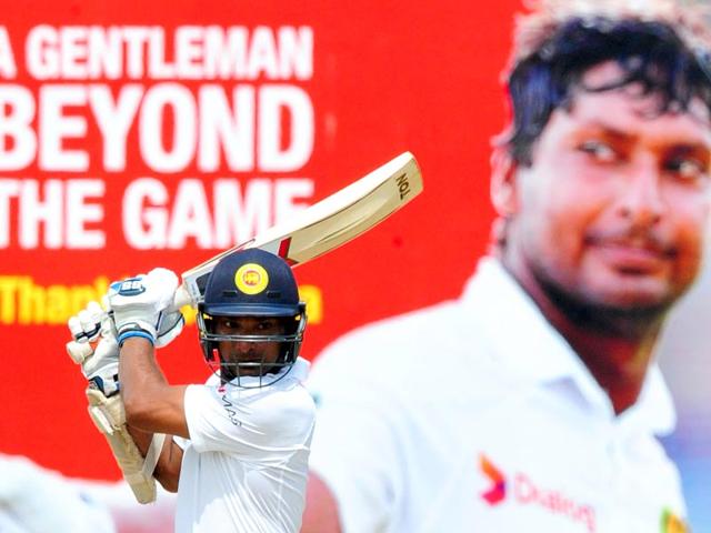 Sangakkara plays a shot during his innings of 32. (AFP Photo)