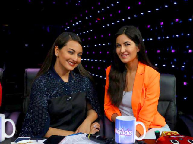 Sonakshi Sinha and Katrina Kaif on the sets of Indian Idol Junior.