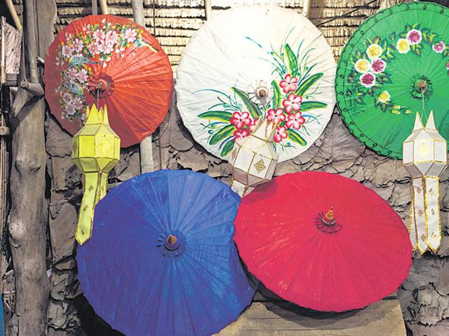 Have vintage, colourful umbrellas with different prints and patterns? Arrange them on your dilapidated wall as shown in the picture, taking help from your mason. You can also install bulbs behind it to add more drama and of course, light to your room. (Photo: ISTOCK) Have vintage, colourful umbrellas with different prints and patterns? Arrange them on your dilapidated wall as shown in the picture, taking help from your mason. You can also install bulbs behind it to add more drama and of course, light to your room. (Photo: ISTOCK)