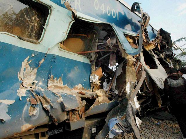 The mangled remains of a coach of the Bangalore-Nanded Express which rammed into a lorry in Anantapur district of Andhra Pradesh. (PTI Photo) The mangled remains of a coach of the Bangalore-Nanded Express which rammed into a lorry in Anantapur district of Andhra Pradesh. (PTI Photo)