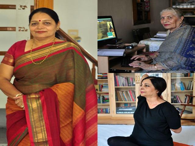 (Clockwise) Sangeeta Bansal Diwan, Neelam Dhamija and Harmeet Kaur. (Sant Arora/HT)