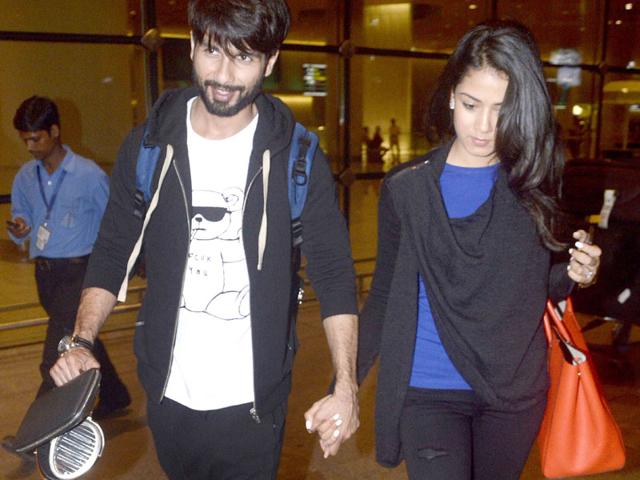 Shahid Kapoor and wife Mira Rajput at Mumbai airport. (Photo: Yogen Shah)