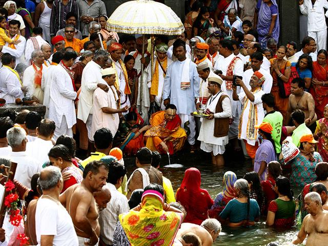 The Nashik Kumbhmela is a celebration that is held once every 12 years – it is scheduled for 2015 (Aug-Sept). Millions of devotees and tourists from all around the world participate in this holy event in India. (Ajay Aggarwal/ HT Photo) The Nashik Kumbhmela is a celebration that is held once every 12 years – it is scheduled for 2015 (Aug-Sept). Millions of devotees and tourists from all around the world participate in this holy event in India. (Ajay Aggarwal/ HT Photo)