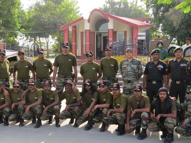 Members of the desert safari at Asafwala memorial in Fazilka.