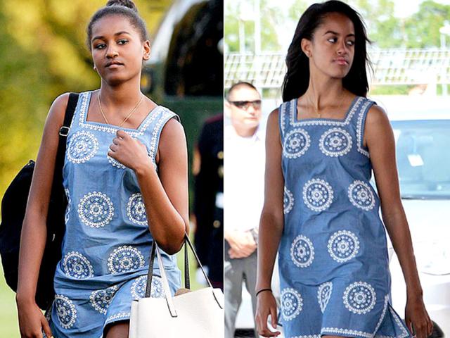 Sasha Obama was recently spotted sporting an embroidered blue frock that her older sister, Malia, wore earlier in 2015. (Twitter Photo)
