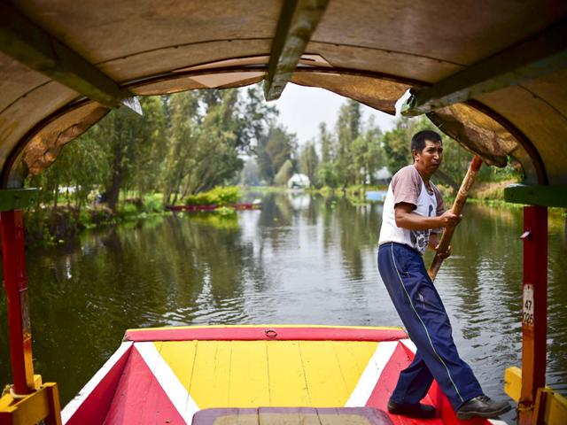A rower on a 'trajinera', a flat-bottomed boat, as he waits for tourists at Xochimilco natural reserve in Mexico City on August 21, 2015. (AFP) A rower on a 'trajinera', a flat-bottomed boat, as he waits for tourists at Xochimilco natural reserve in Mexico City on August 21, 2015. (AFP)