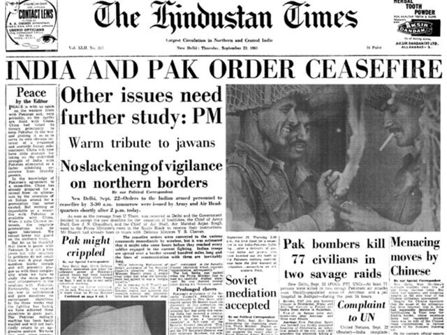 The Hindustan Times announcing the end of the 1965 conflict between India and Pakistan. (HT Photo)