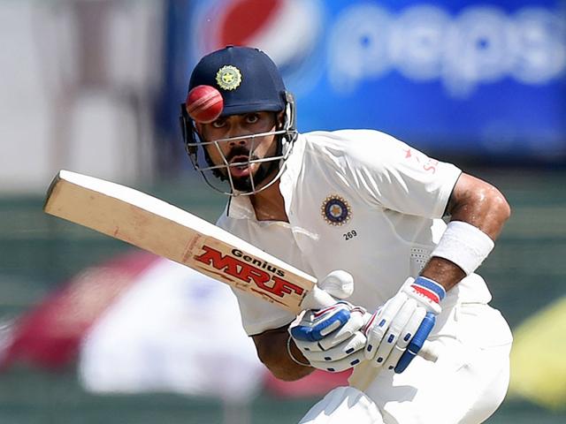 Indian Test captain Virat Kohli plays a shot during the first session of play. (AFP Photo)