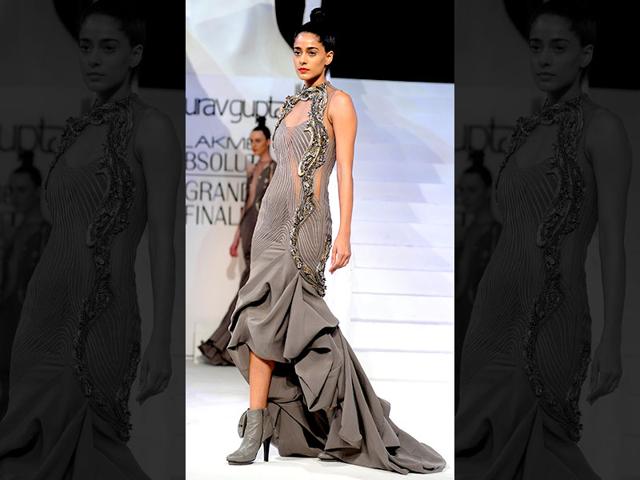 A model showcases a creation by designer Gaurav Gupta. (AFP photo)