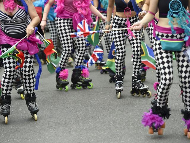 Performers skate at the Notting Hill Carnival in London August 30, 2015. (Reuters)