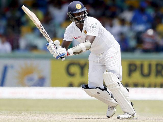 Sri Lanka's captain Angelo Mathews plays a shot. (Reuters Photo)