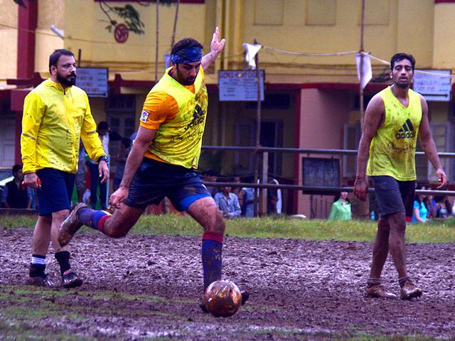 Bollywood actor Ranbir Kapoor in action at a football match at Khar, in Mumbai. (Photo: Prashant Waydande)