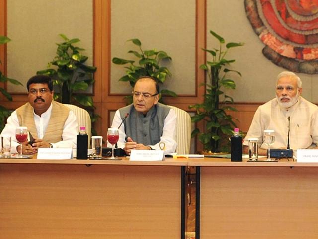 Prime Minister Narendra Modi chairs a high-level meeting on the global economic scenario in New Delhi on Tuesday. (PTI Photo)