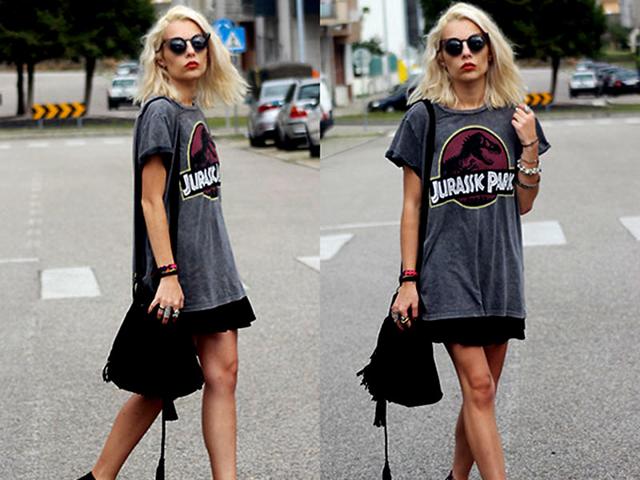Stock up for September and look like a street fashion pro in a flowy graphic and printed grey tee. Stock up for September and look like a street fashion pro in a flowy graphic and printed grey tee.