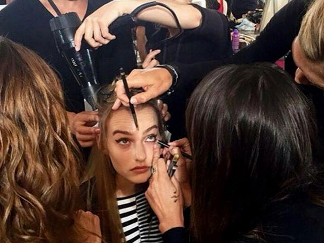 Dutch beauty Maartje Verhoef gets the full backstage treatment. (Instagram)