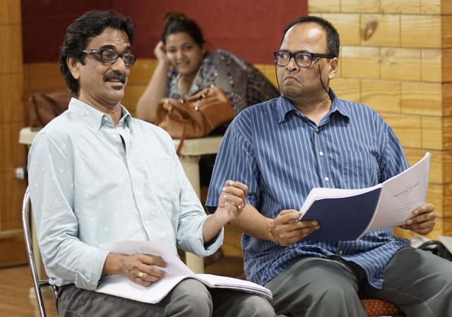 Brian Tellis (Left) and Bugs Bhargava play Lumiere and Cogsworth respectively