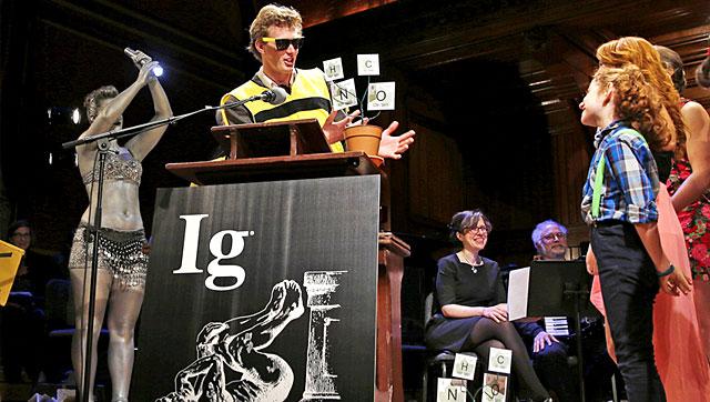 Michael Smith, a Cornell University graduate student who allowed himself to be stung about 200 times by bees to determine where you feel the most pain on the body from a sting, makes an acceptance speech while being honored at the Ig Nobel Prize ceremony at Harvard University, in Cambridge. (ap) Michael Smith, a Cornell University graduate student who allowed himself to be stung about 200 times by bees to determine where you feel the most pain on the body from a sting, makes an acceptance speech while being honored at the Ig Nobel Prize ceremony at Harvard University, in Cambridge. (ap)