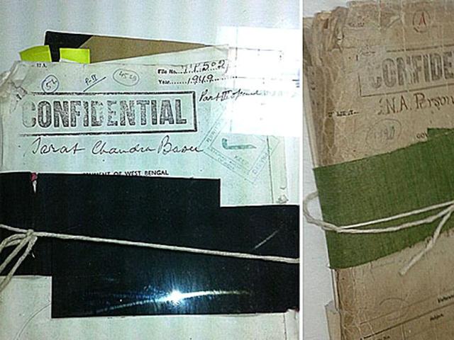 A combination of two close-up images of the declassified Netaji files.(Soumen DAtta/HT Photo)