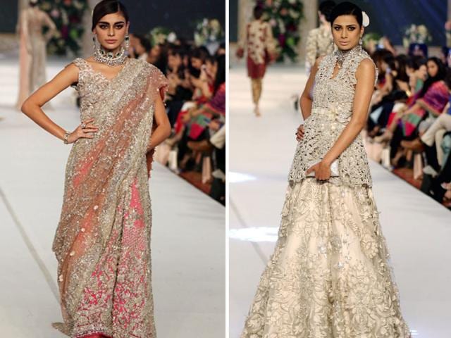 Creations by Sana Safinaz on display during the PFDC L’Oreal Paris Bridal Week in Lahore, Pakistan, September 17, 2015. (EPA) Creations by Sana Safinaz on display during the PFDC L’Oreal Paris Bridal Week in Lahore, Pakistan, September 17, 2015. (EPA)