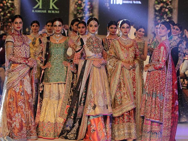 Pakistani models present creations by the House of Kamiar Rokni during the PFDC L’Oreal Paris Bridal Week in Pakistan on September 17, 2015. (AP) Pakistani models present creations by the House of Kamiar Rokni during the PFDC L’Oreal Paris Bridal Week in Pakistan on September 17, 2015. (AP)