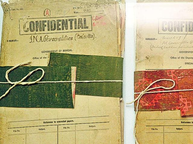 Files relating to Indian freedom fighter Netaji Subhas Chandra Bose are displayed at the Police Museum in Kolkata. The West Bengal government has declassified 64 files related to Netaji Subhas Chandra Bose, which have been placed in the archives of the Kolkata police museum. (AFP PHOTO) Files relating to Indian freedom fighter Netaji Subhas Chandra Bose are displayed at the Police Museum in Kolkata. The West Bengal government has declassified 64 files related to Netaji Subhas Chandra Bose, which have been placed in the archives of the Kolkata police museum. (AFP PHOTO)