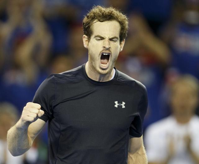 Great Britain’s Andy Murray celebrates winning against Thanasi Kokkinakis of Australia during their Davis Cup singles semifinal match Britain vs Australia in Glasgow, Britain, 18 September 2015. (EPA Photo) Great Britain’s Andy Murray celebrates winning against Thanasi Kokkinakis of Australia during their Davis Cup singles semifinal match Britain vs Australia in Glasgow, Britain, 18 September 2015. (EPA Photo)