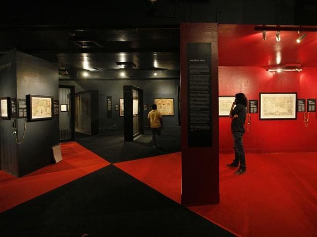 New Delhi, India - Sept. 17, 2015: People looking the exhibits New Delhi, India - Sept. 17, 2015: People looking the exhibits